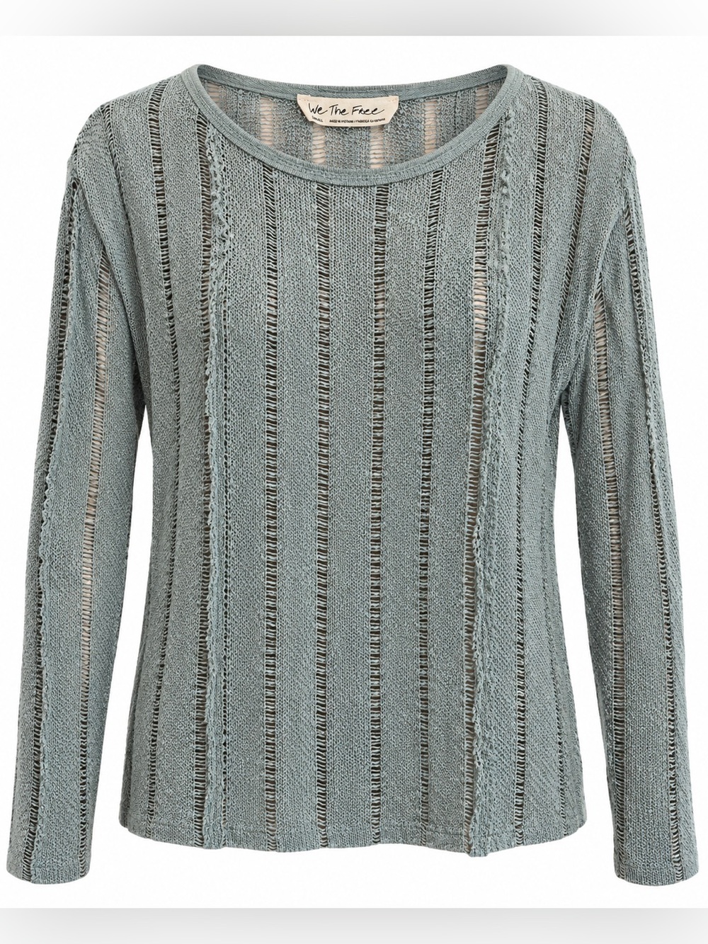 Free People We the Free Cotton Blend Green Knit Long Sleeve Top - Small